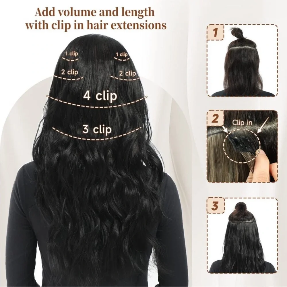 New Clip-in Hair Extensions 6PCS Medium Brown Long Wavy Soft Natural Blending